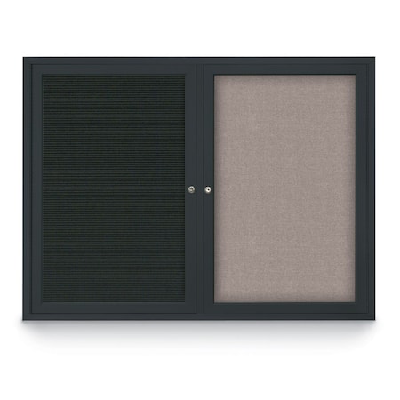 United Visual Products Decor Wood Combo Board, 24"x18", Light Oak/Black Porcelain & Buff UV701DEFAB-LTOAK-BLKPORC-BUFF